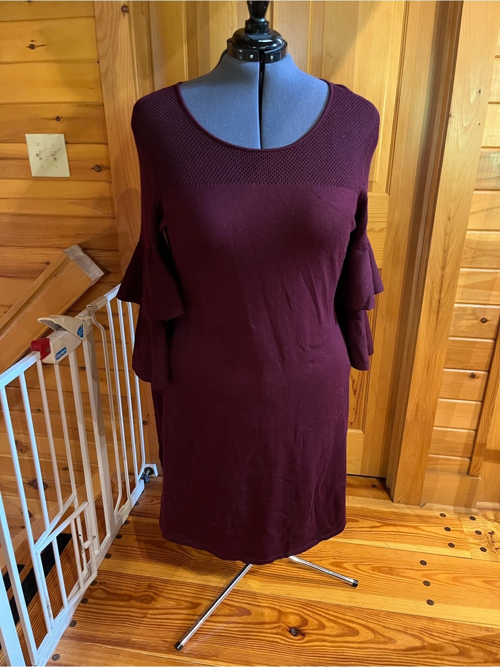 Lane Bryant Plum Scoop-Neck Sweater Dress with Tiered Ruffle Sleeves